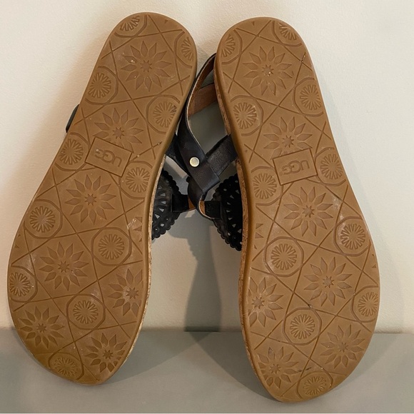 UGG Ayden II Thong Black Leather Cork Sandals Sz 11 - Picture 5 of 6
